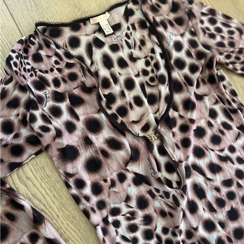 Authentic Vintage Roberto Cavalli Leopard Print V-Neck Blouse with keyhole